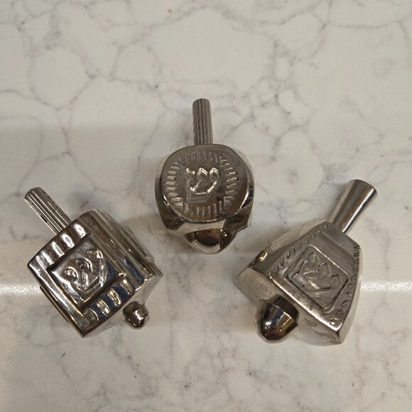 Set of three Silver colored dreidels
